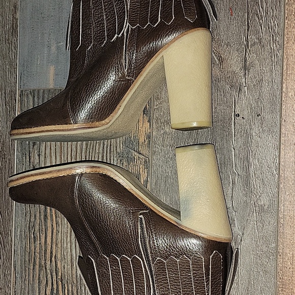Antonio Melanie Dom Fringe Booties Heel Brown Leather Womens US 8 - Picture 10 of 12
